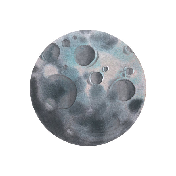 月亮，天体，幻想。水彩插图。从一大群鲸鱼中分离出来的一个物体。用于装饰设计、构图、明信片、海报、贴纸、风景。图片下载