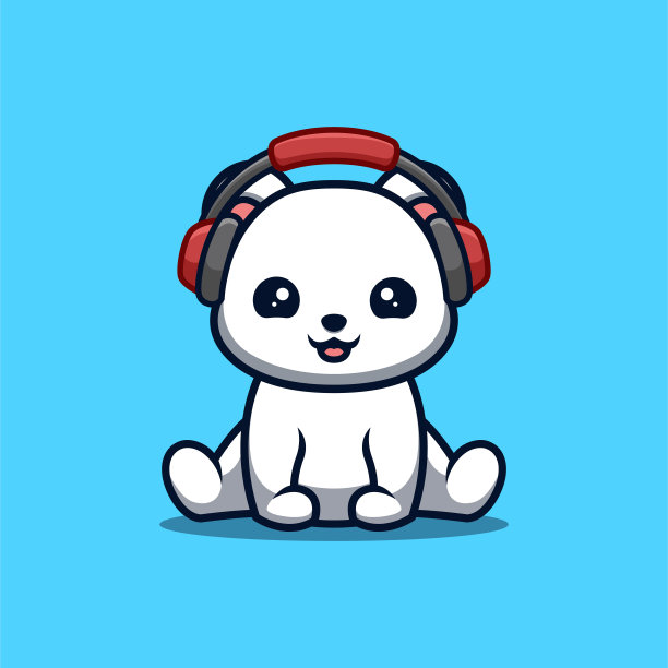 北极熊坐听音乐可爱创意卡哇伊卡通吉祥物Logo图片下载