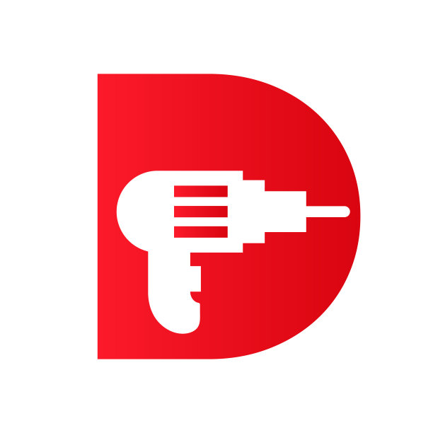 字母D制造施工标志设计概念与钻头符号向量模板图片下载