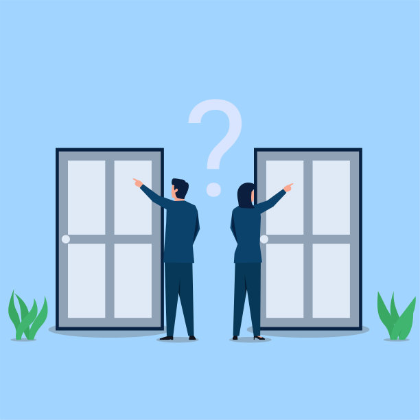 商人男女为选择门而困惑。图片下载