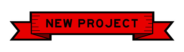 丝带标签横幅与字新项目在红色白色背景图片下载