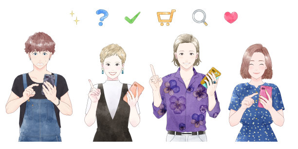 插画一群男人和女人操作智能手机，水彩画触摸。图片下载