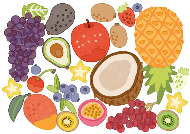 水果背景水彩放置插图图片下载