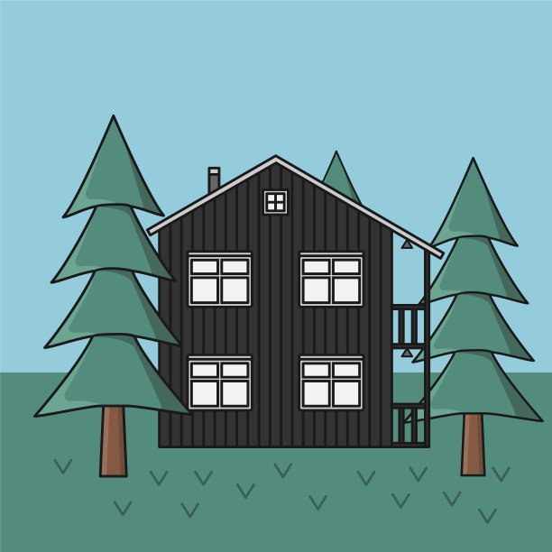 松树丛中的经典北欧木屋图片下载