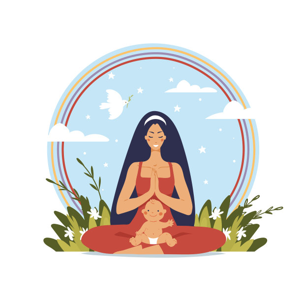 和小宝宝一起做瑜伽的女人图片下载