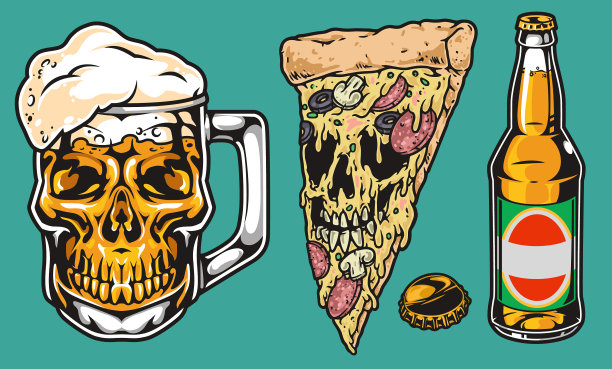 派对美食复古元素色彩斑斓图片下载