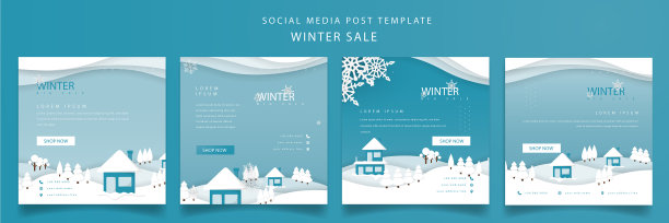 一套冬季社交媒体发布模板图片下载