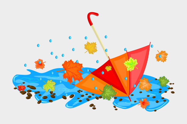 雨伞在枫叶的水坑里图片下载