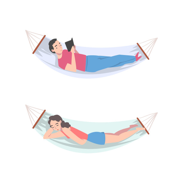 男女躺在吊床上读书图片下载
