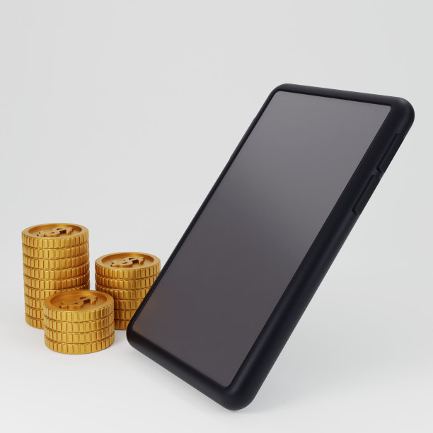 用手机和钱币的3D模型渲染金融概念，插图图片下载
