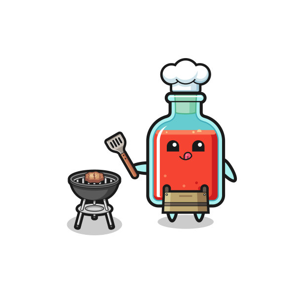 方形毒瓶烧烤厨师与烤架图片下载