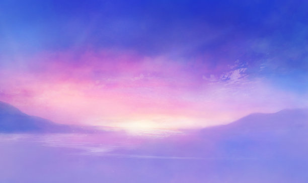 日出天空和海洋景观插图图片下载