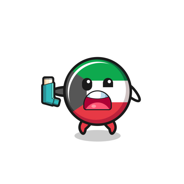 科威特国旗吉祥物抱着哮喘图片下载