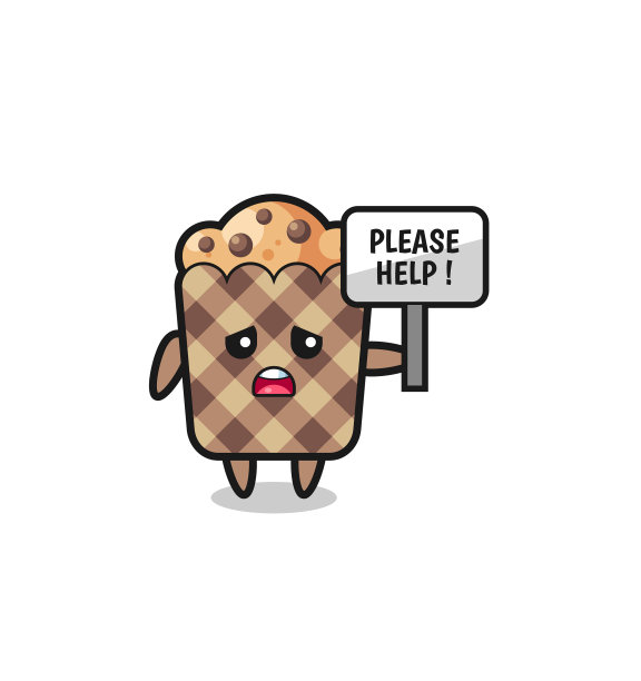 可爱的松饼拿着“请帮忙”的横幅图片下载