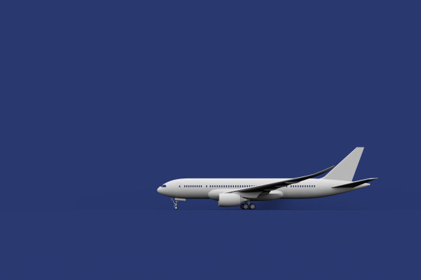 空白白色飞机模型站在蓝色背景上图片下载