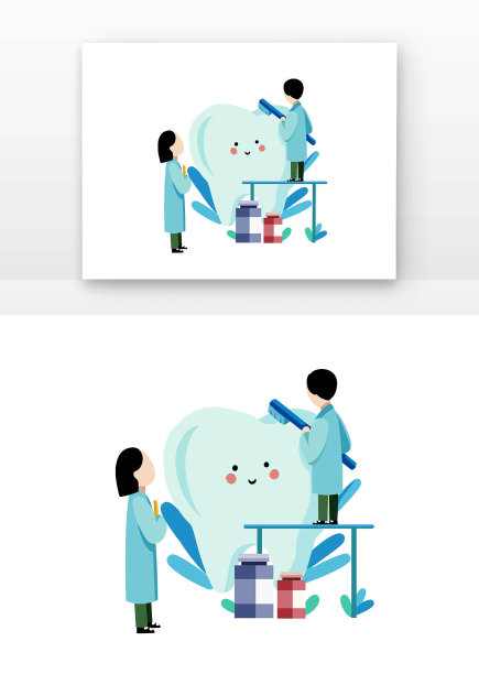 卡通扁平牙医检查牙齿图片下载