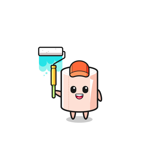 纸卷画家吉祥物与油漆辊图片下载