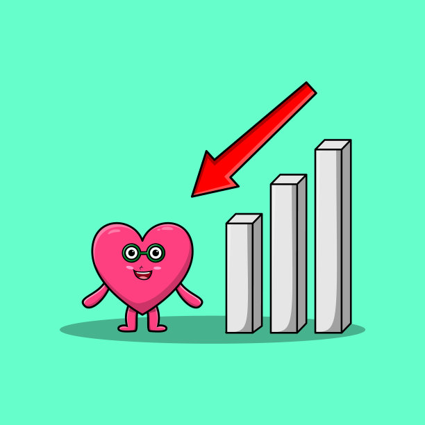 可爱的卡通可爱的心与向下的标志图形图片下载