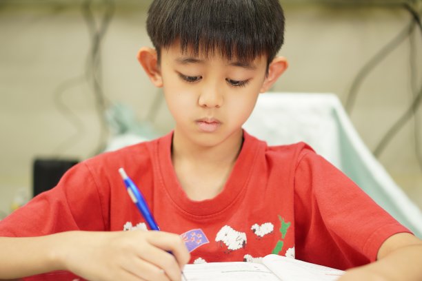 图片:孩子在专心做作业，肖像，特写图片下载