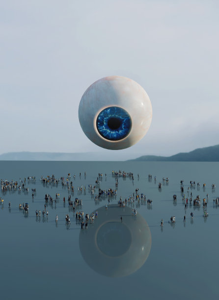天上的大眼睛注视着地面上的人们图片下载