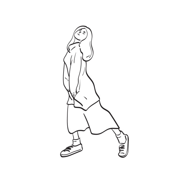 线条艺术女人摆姿势手画孤立图片下载