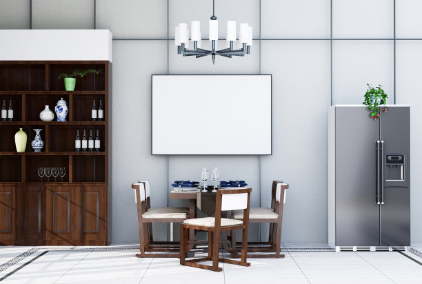 模拟海报框架在现代室内家具齐全的房间背景，客厅，斯堪的纳维亚风格图片下载