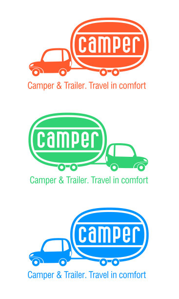 交通和旅游图标。轮子上的露营者标志。图标在不同的颜色。图片下载