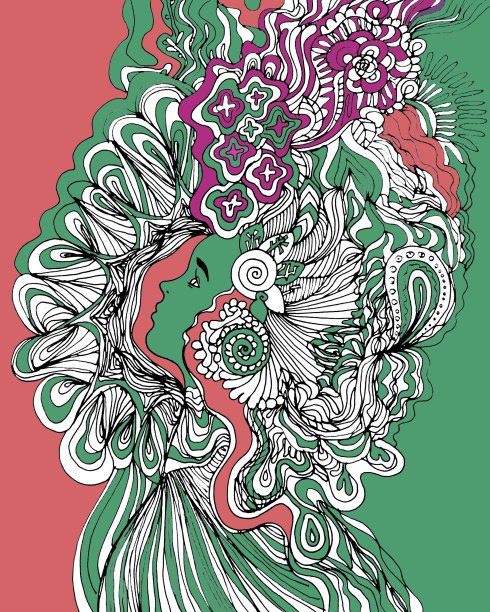 平面现代绘画的一个女人图片下载