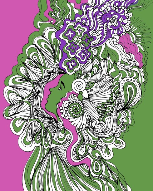 平面现代绘画的一个女人图片下载