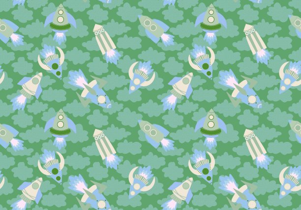 宇宙飞船无缝图案的织物和纺织品，包装和亚麻布和孩子图片下载