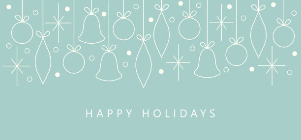 公司节日贺卡。新年快乐和圣诞快乐的概念。环球艺术模板。简约的矢量设计与铃铛，雪花和圣诞树装饰图片下载