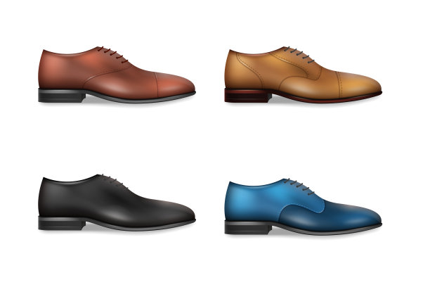 鞋现实设置与时尚的黑色，蓝色，棕色男士牛津靴孤立鞋店图片下载