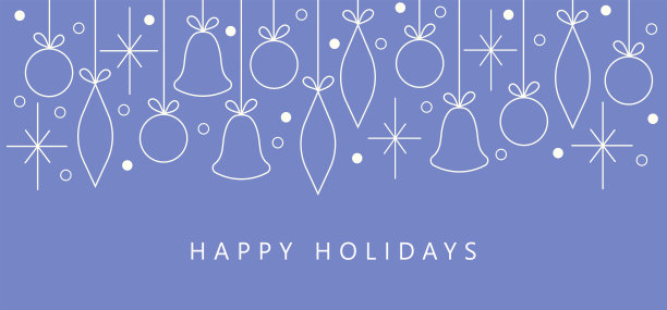 公司节日贺卡。新年快乐和圣诞快乐的概念。环球艺术模板。简约的矢量设计与铃铛，雪花和圣诞树装饰图片下载