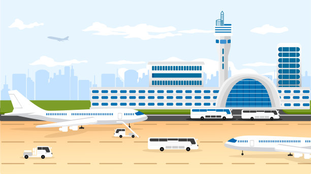 飞机在大型机场外起飞。航空公司、运输方式及国内、国际旅行。道路交通状况。图片下载