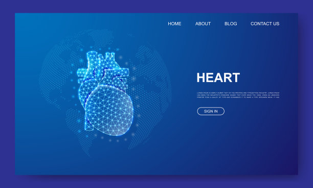 心3d低聚网站模板。心脏病设计插图概念。多边形内部器官符号，用于登陆页、广告页。图片下载