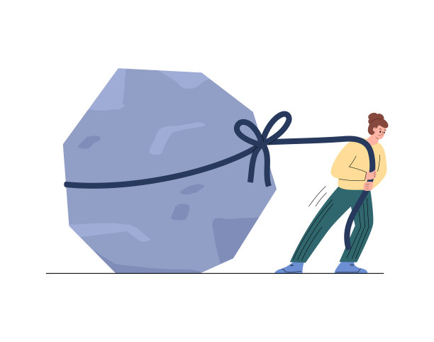 男子费力地把绳子上的大石块拉平图片下载