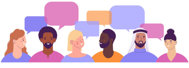 一群正在讲话或讲话的多国人士。多元文化，国际交流理念。母语为英语的人，友好的男女。角色间的对话。图片下载