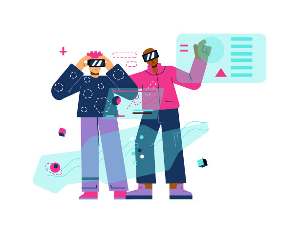 两个戴着vr眼镜的男性朋友在探索元宇宙图片下载