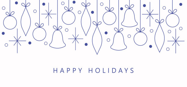 公司节日贺卡。新年快乐和圣诞快乐的概念。环球艺术模板。简约的矢量设计与铃铛，雪花和圣诞树装饰图片下载