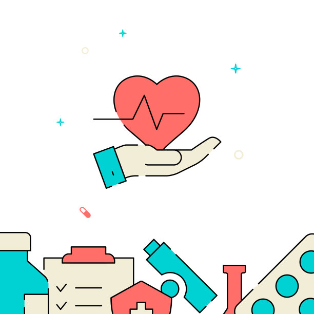 心脏护理手填充线图标，简单的矢量插图图片下载