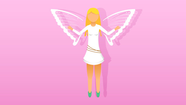 抽象平面天使女孩有翅膀的女人飞卡通人物人物概念插图矢量设计风格图片下载