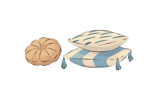 卡通靠垫组成。卧室枕头和家居室内，床和沙发装饰孤立的装饰元素。卧室纺织品，现代几何图案，矢量孤立插图图片下载