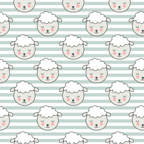 无缝儿童图案与卡通羊在条纹背景图片下载