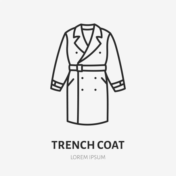 风衣涂鸦线条图标。矢量瘦轮廓插图秋天的衣服。户外服装用黑色线形标志图片下载