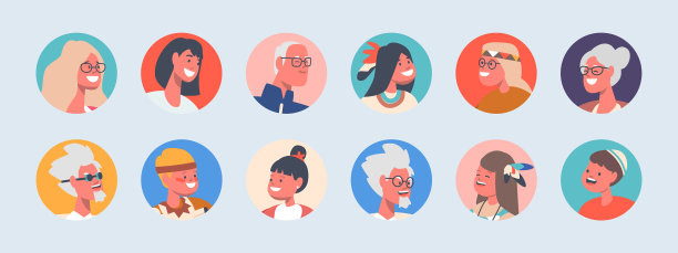 一组人化身孤立的圆形偶像男人图片下载