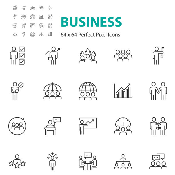 一套业务人员线条图标，团队合作，会议，工作，组织图片下载