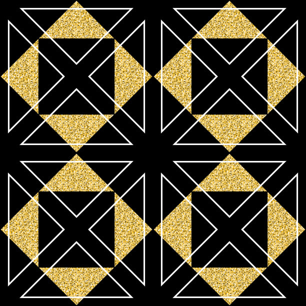 金色三角白黑色配色，几何无缝图案黑色金色闪闪发光设计图片下载