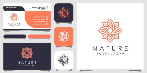 极简优雅花玫瑰标志设计为美容，化妆品，瑜伽和水疗。标志设计和名片图片下载