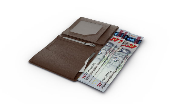 3D渲染亚美尼亚dram钞票在钱包图片下载