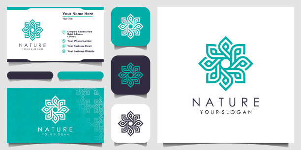 极简优雅的花卉玫瑰标志设计线条艺术风格。标志为美容，化妆品，瑜伽和水疗。标志和名片设计。图片下载